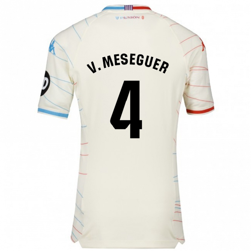 Hombre Fútbol Camiseta Víctor Meseguer #4 Blanco Rojo Azul 2ª Equipación 2024/25