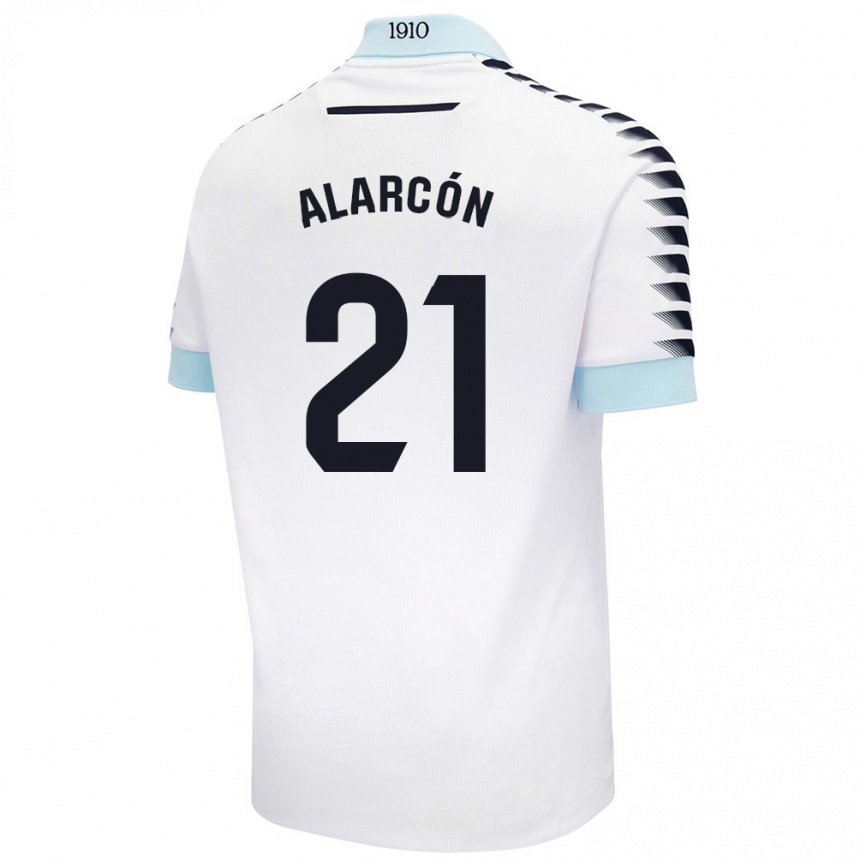 Hombre Fútbol Camiseta Tomás Alarcón #21 Blanco Azul 2ª Equipación 2024/25