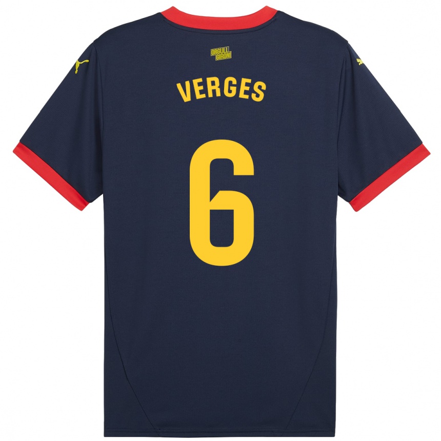 Hombre Fútbol Camiseta Mar Vergés #6 Azul Marino Rojo 2ª Equipación 2024/25