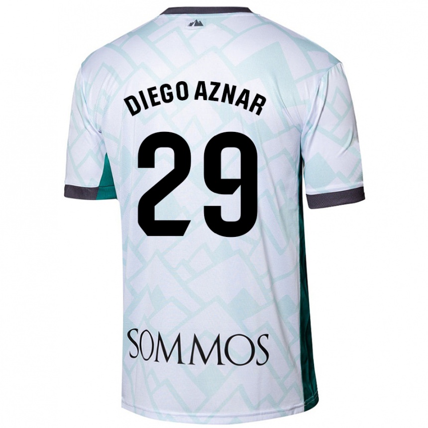 Hombre Fútbol Camiseta Diego Aznar #29 Blanco Verde 2ª Equipación 2024/25