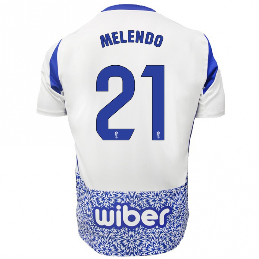 Hombre Fútbol Camiseta Óscar Melendo #21 Blanco Azul 2ª Equipación 2024/25