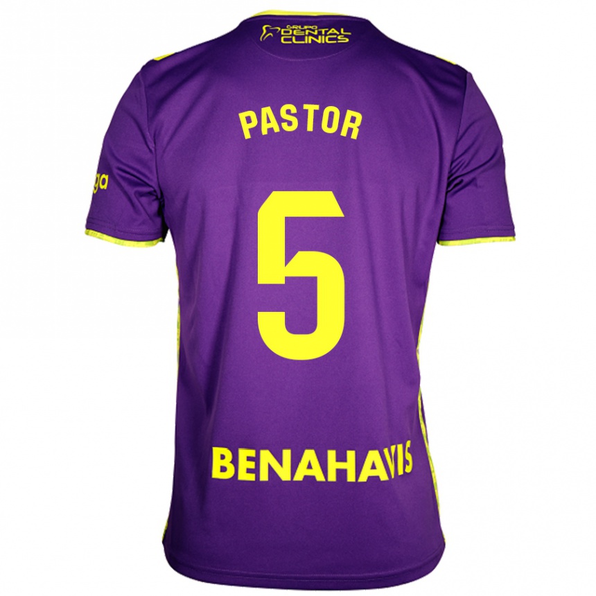 Hombre Fútbol Camiseta Álex Pastor #5 Púrpura Amarillo 2ª Equipación 2024/25