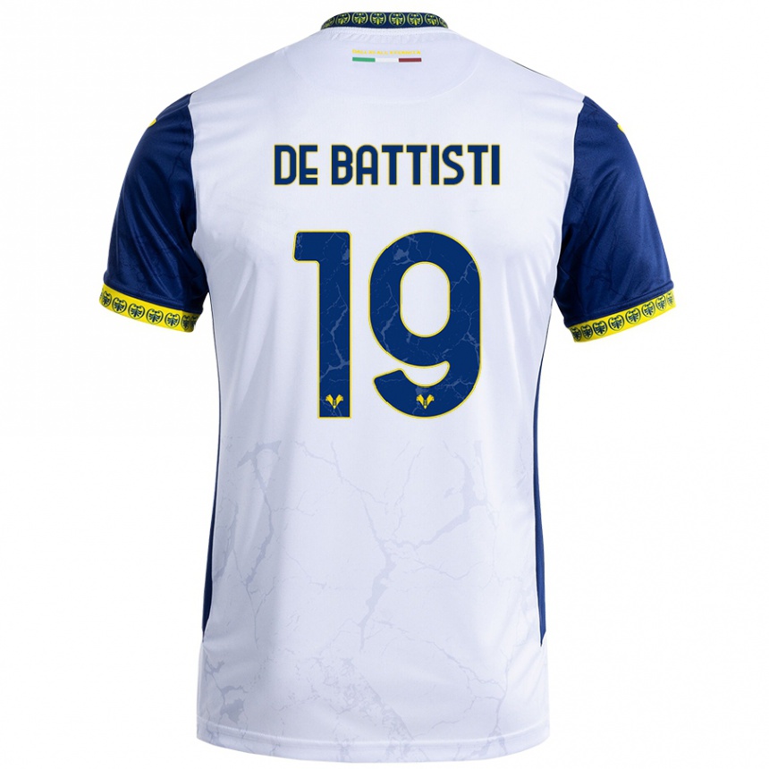 Hombre Fútbol Camiseta Davide De Battisti #19 Blanco Azul 2ª Equipación 2024/25