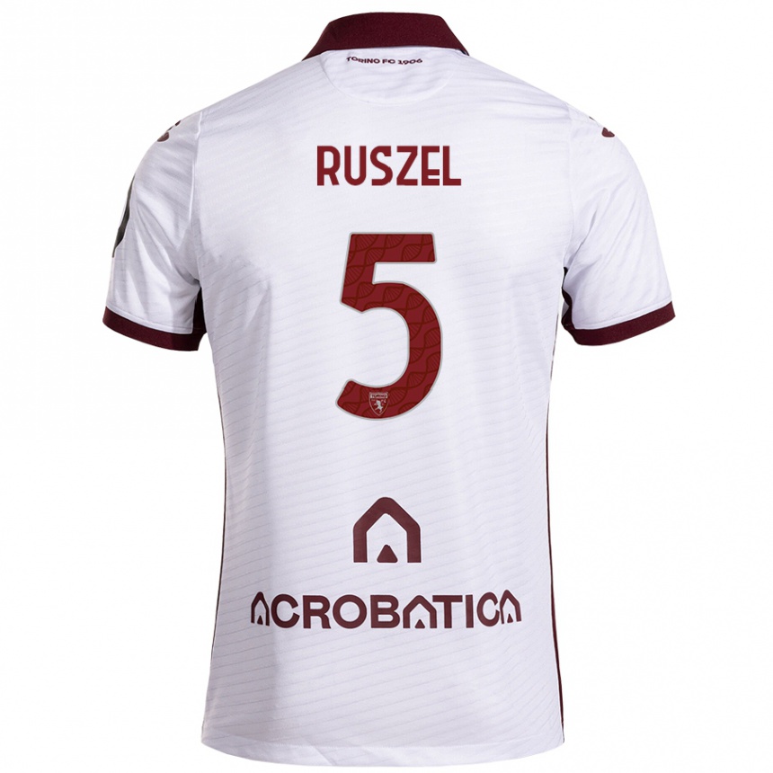 Hombre Fútbol Camiseta Marcel Ruszel #5 Blanco Granate 2ª Equipación 2024/25