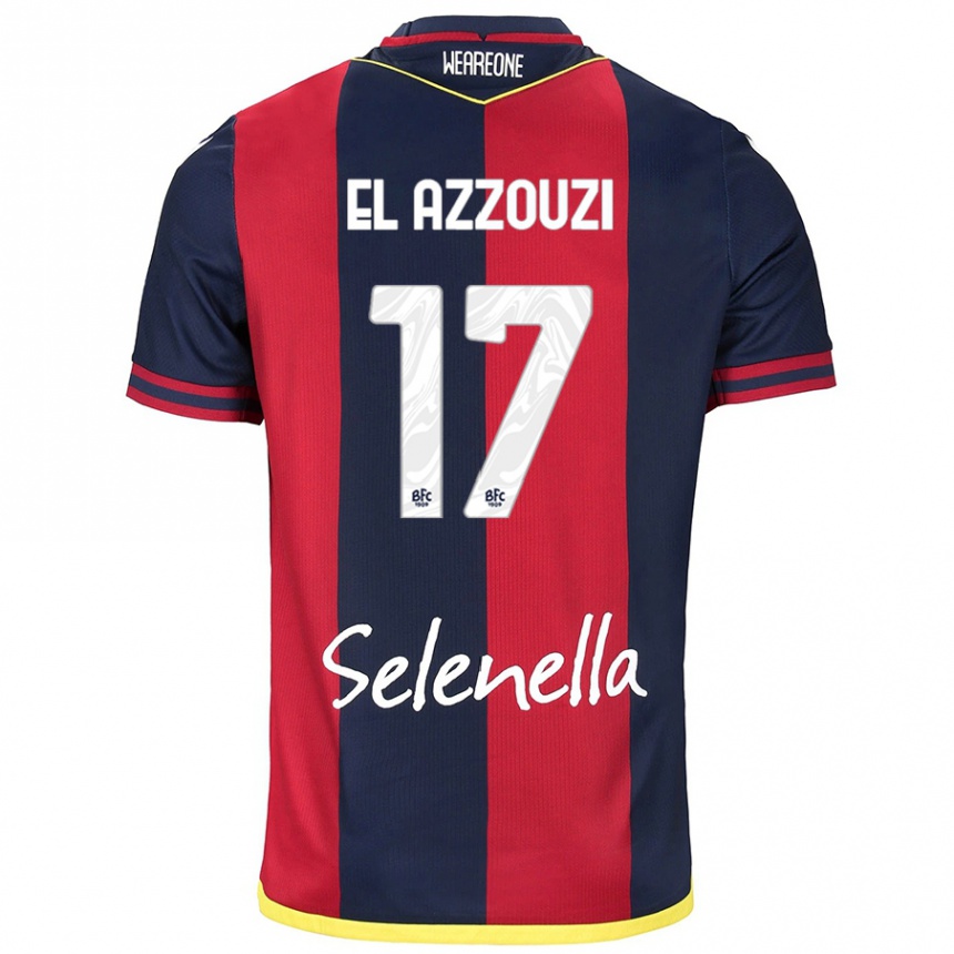 Mujer Fútbol Camiseta Oussama El Azzouzi #17 Rojo Azul Real 1ª Equipación 2024/25