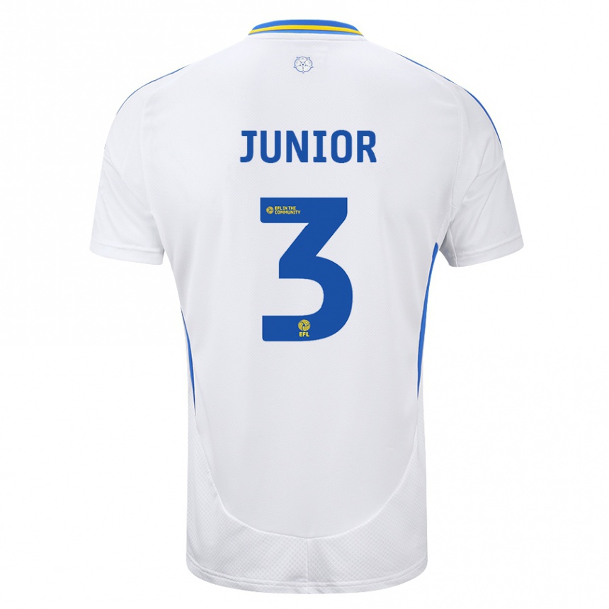 Mujer Fútbol Camiseta Junior Firpo #3 Blanco Azul 1ª Equipación 2024/25