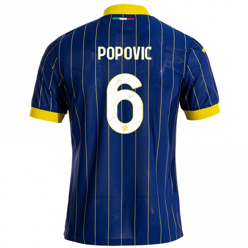 Mujer Fútbol Camiseta Andrej Popovic #6 Azul Amarillo 1ª Equipación 2024/25