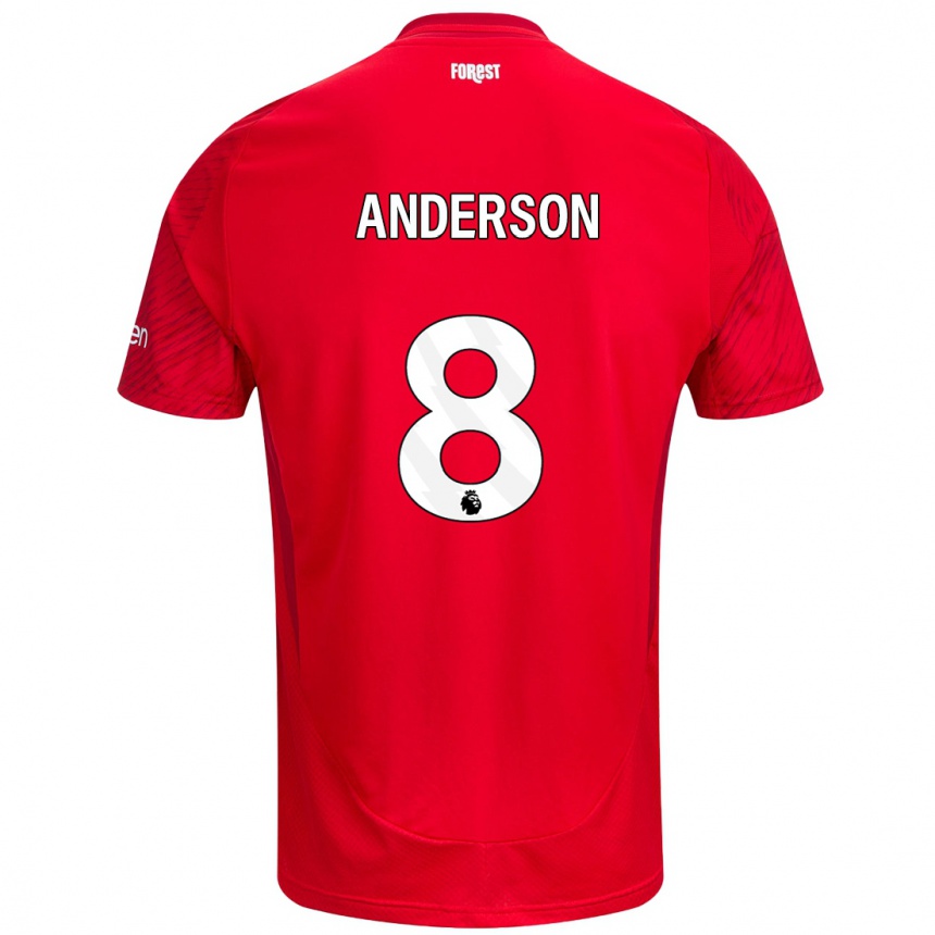 Niño Fútbol Camiseta Elliot Anderson #8 Rojo Blanco 1ª Equipación 2024/25