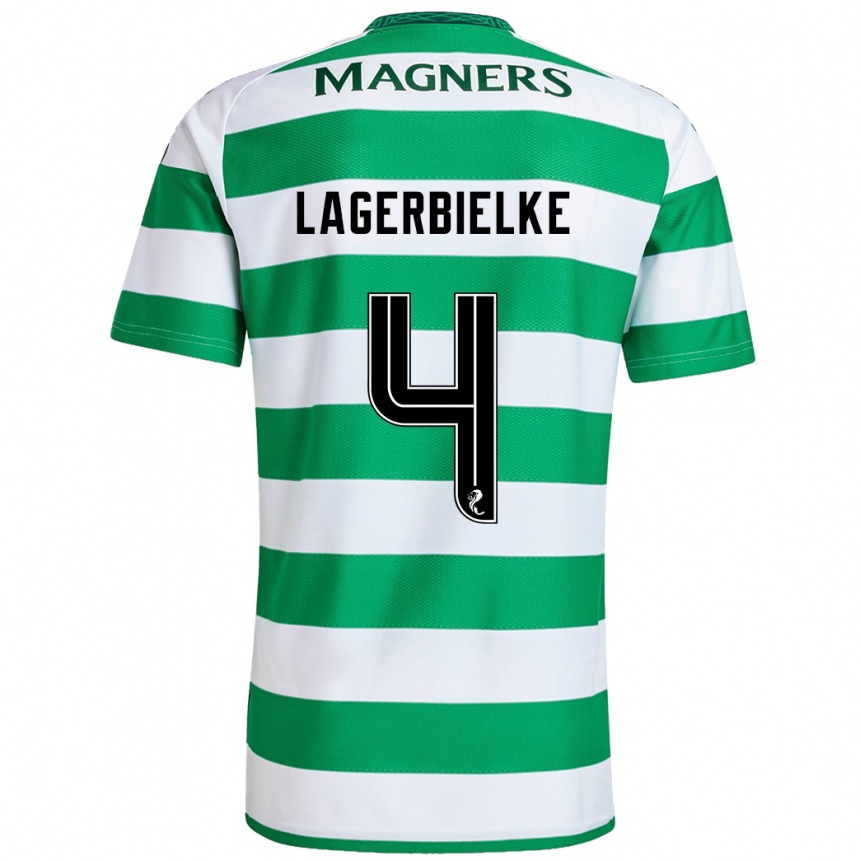 Niño Fútbol Camiseta Gustaf Lagerbielke #4 Verde Blanco 1ª Equipación 2024/25