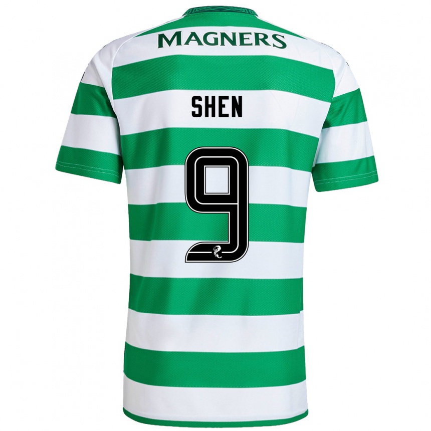 Niño Fútbol Camiseta Shen Mengyu #9 Verde Blanco 1ª Equipación 2024/25