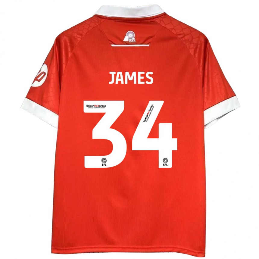 Niño Fútbol Camiseta Aaron James #34 Rojo Blanco 1ª Equipación 2024/25