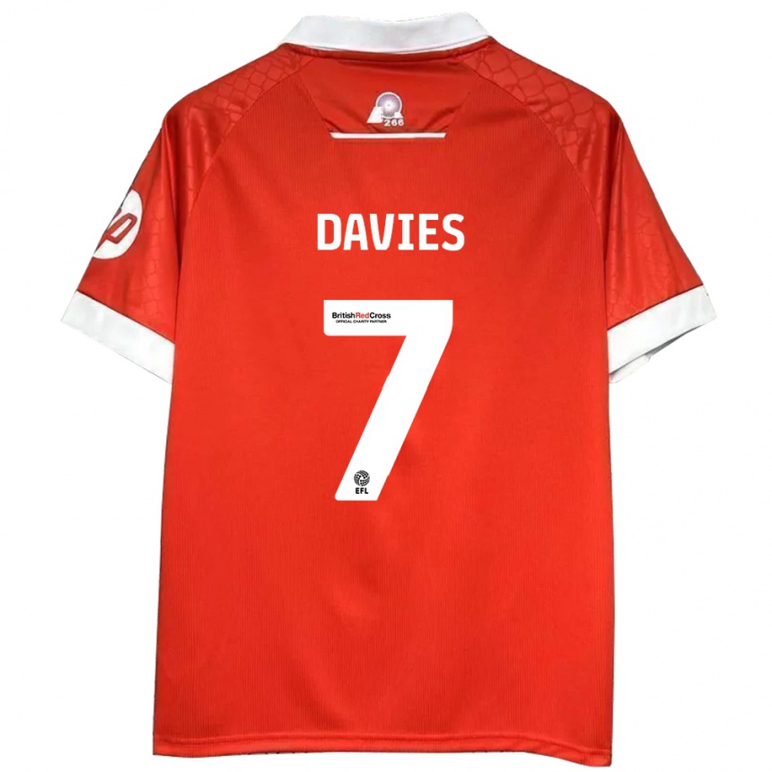 Niño Fútbol Camiseta Jordan Davies #7 Rojo Blanco 1ª Equipación 2024/25