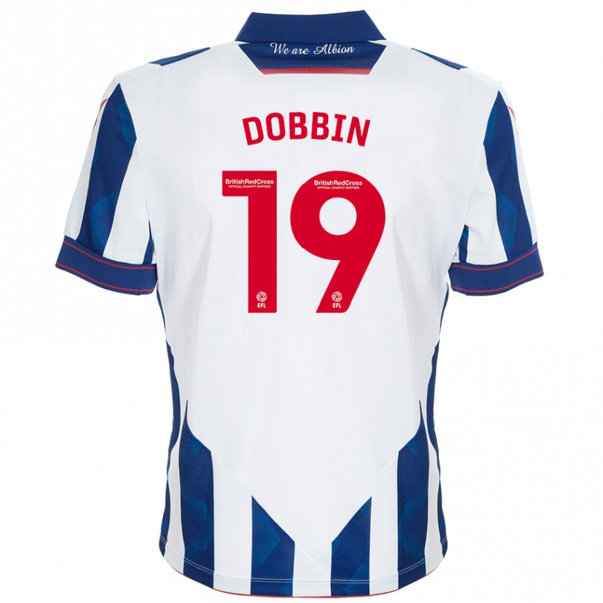 Niño Fútbol Camiseta Lewis Dobbin #19 Blanco Azul Oscuro 1ª Equipación 2024/25