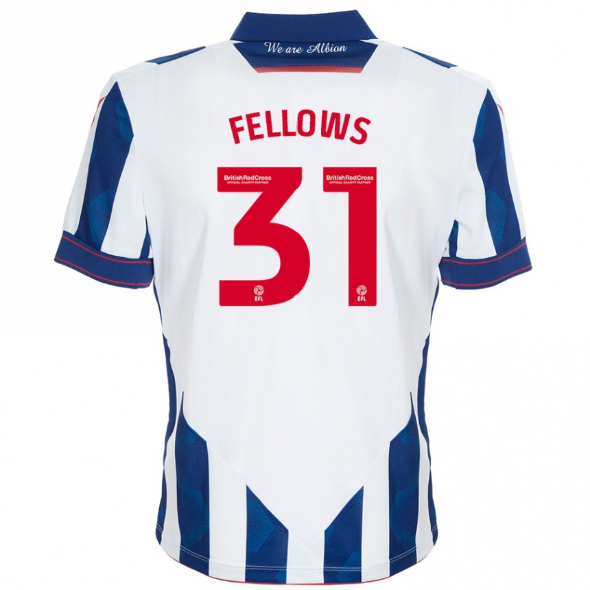 Niño Fútbol Camiseta Tom Fellows #31 Blanco Azul Oscuro 1ª Equipación 2024/25