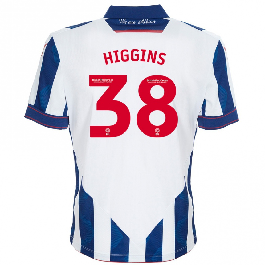 Niño Fútbol Camiseta Akeel Higgins #38 Blanco Azul Oscuro 1ª Equipación 2024/25