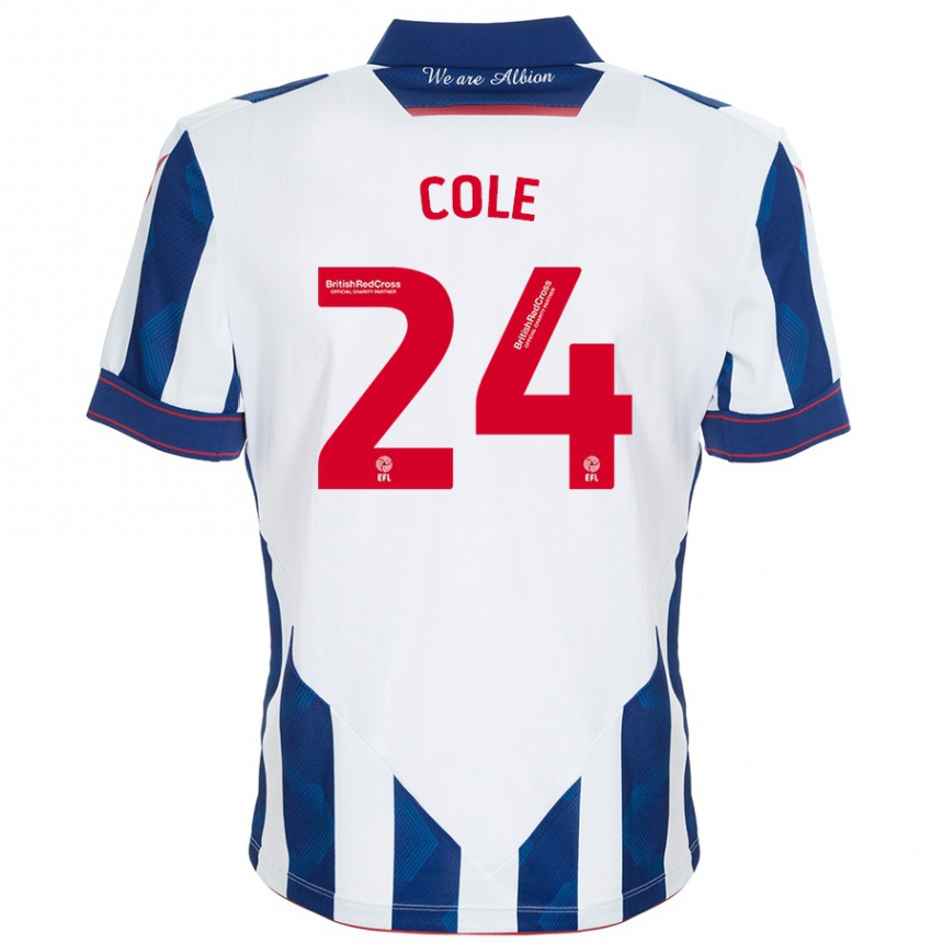 Niño Fútbol Camiseta Delphi Cole #24 Blanco Azul Oscuro 1ª Equipación 2024/25