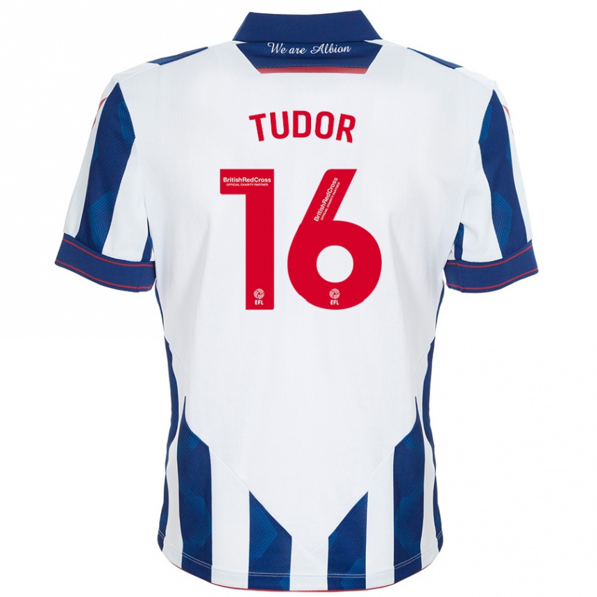 Niño Fútbol Camiseta Sophie Tudor #16 Blanco Azul Oscuro 1ª Equipación 2024/25