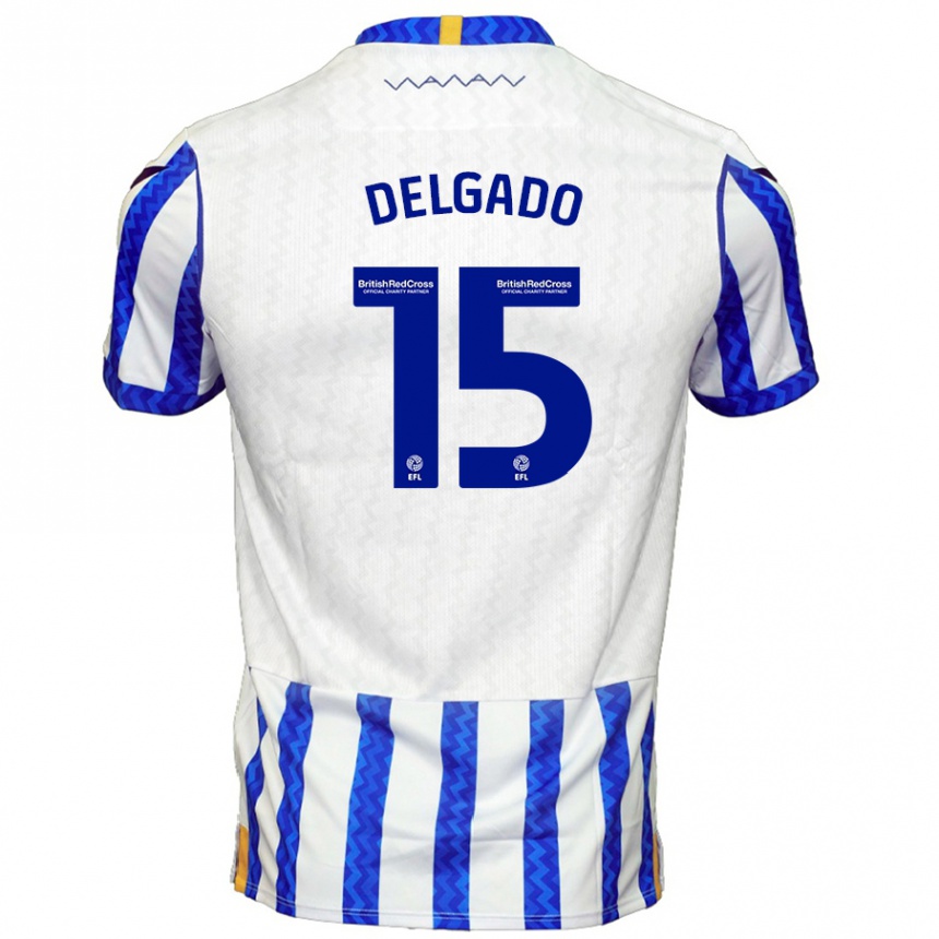 Niño Fútbol Camiseta Juan Delgado #15 Azul Blanco 1ª Equipación 2024/25