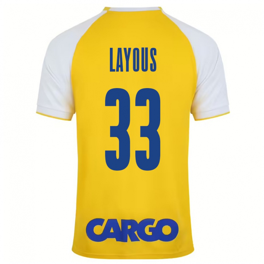 Niño Fútbol Camiseta Hisham Layous #33 Amarillo Blanco 1ª Equipación 2024/25