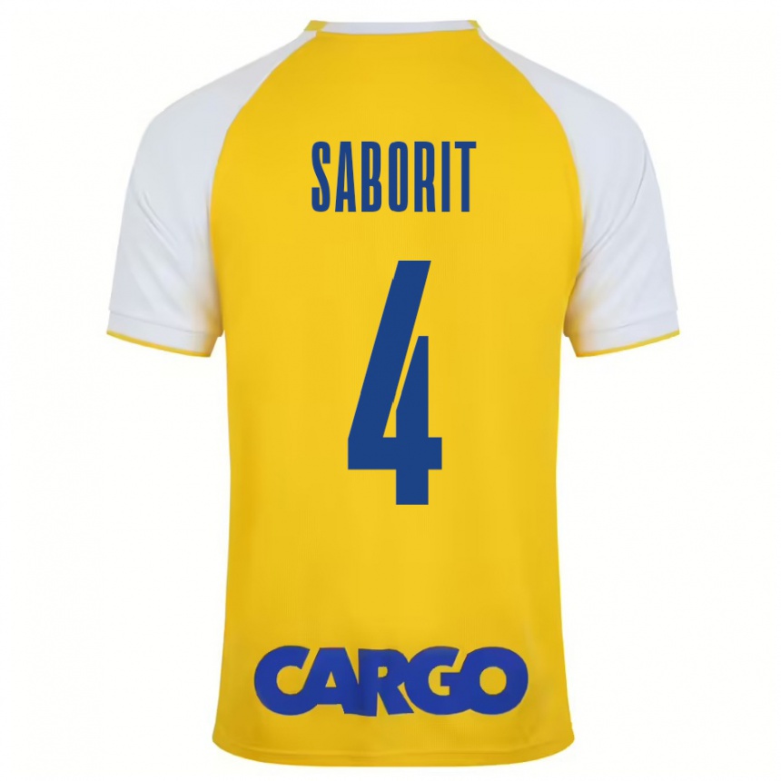 Niño Fútbol Camiseta Enric Saborit #4 Amarillo Blanco 1ª Equipación 2024/25