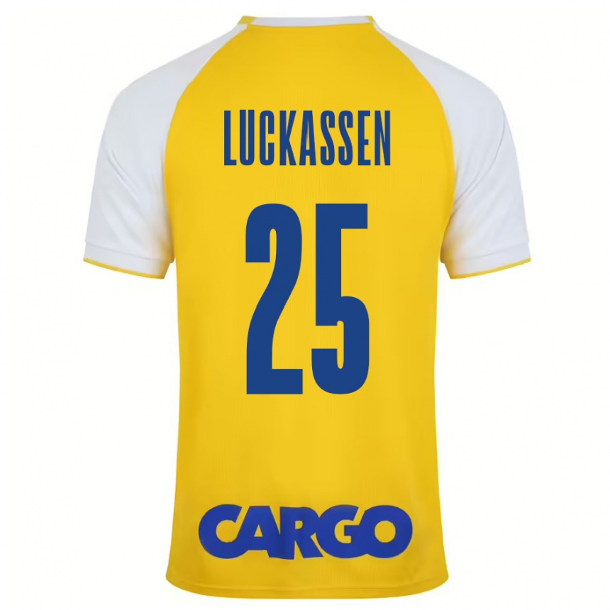 Niño Fútbol Camiseta Derrick Luckassen #25 Amarillo Blanco 1ª Equipación 2024/25