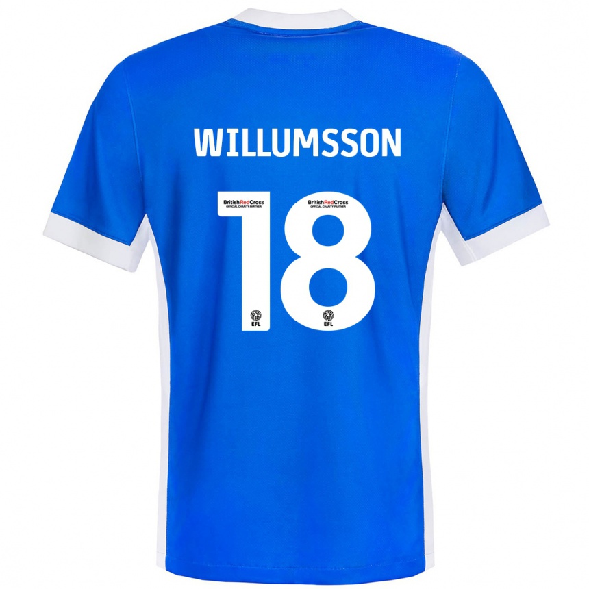 Niño Fútbol Camiseta Willum Thór Willumsson #18 Azul Blanco 1ª Equipación 2024/25