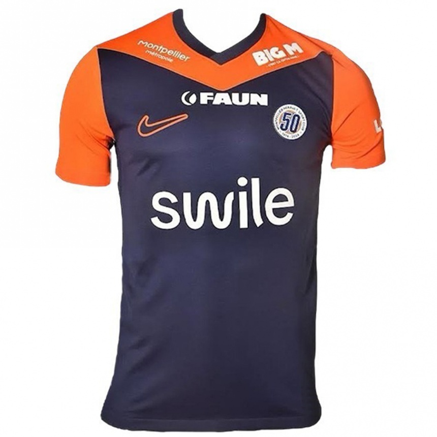 Niño Fútbol Camiseta Axel Gueguin #0 Azul Marino Naranja 1ª Equipación 2024/25