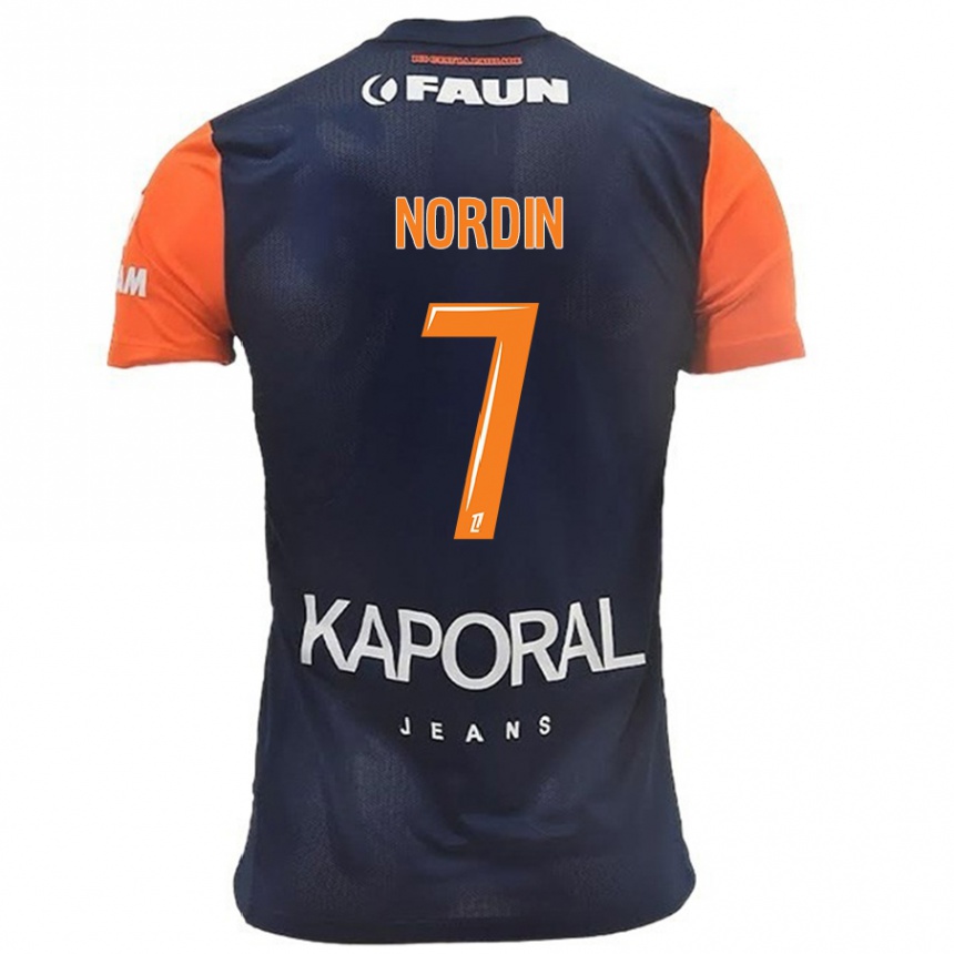 Niño Fútbol Camiseta Arnaud Nordin #7 Azul Marino Naranja 1ª Equipación 2024/25