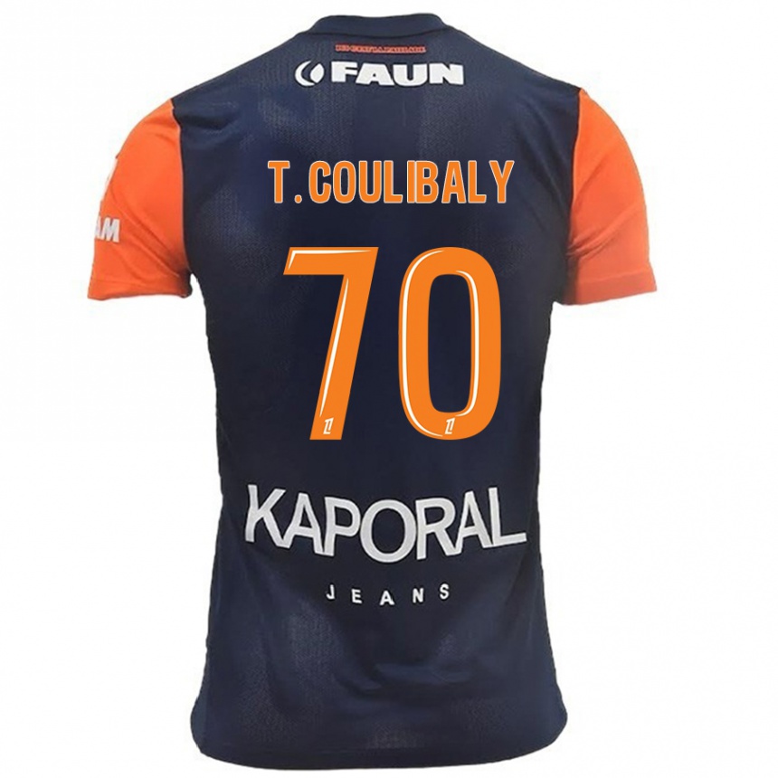 Niño Fútbol Camiseta Tanguy Coulibaly #70 Azul Marino Naranja 1ª Equipación 2024/25