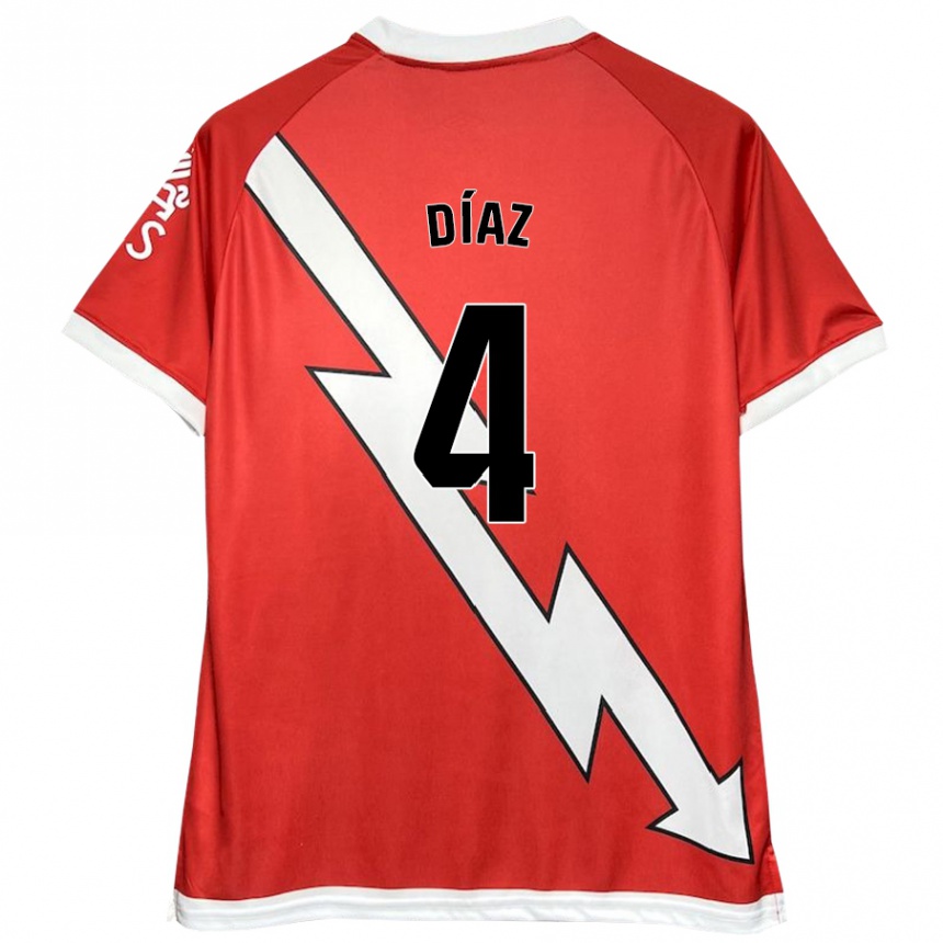 Niño Fútbol Camiseta Pedro Díaz #4 Blanco Rojo 1ª Equipación 2024/25