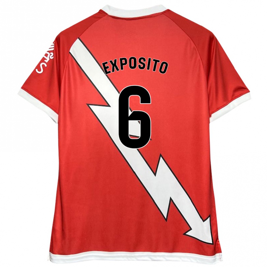 Niño Fútbol Camiseta Álvaro Expósito #6 Blanco Rojo 1ª Equipación 2024/25