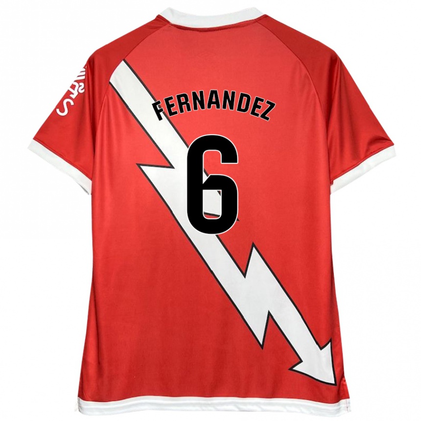 Niño Fútbol Camiseta Paula Fernández #6 Blanco Rojo 1ª Equipación 2024/25