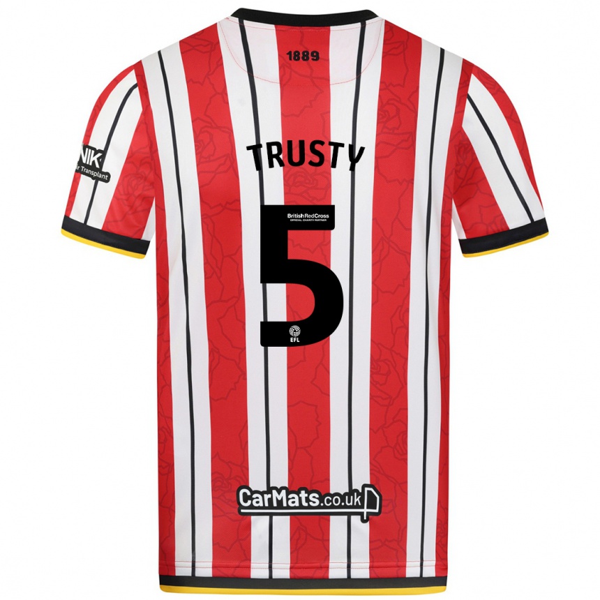 Niño Fútbol Camiseta Auston Trusty #5 Rojo Blanco Rayas 1ª Equipación 2024/25