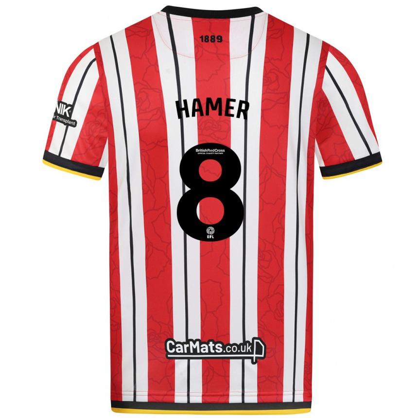 Niño Fútbol Camiseta Gustavo Hamer #8 Rojo Blanco Rayas 1ª Equipación 2024/25