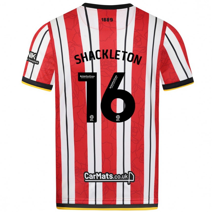 Niño Fútbol Camiseta Jamie Shackleton #16 Rojo Blanco Rayas 1ª Equipación 2024/25