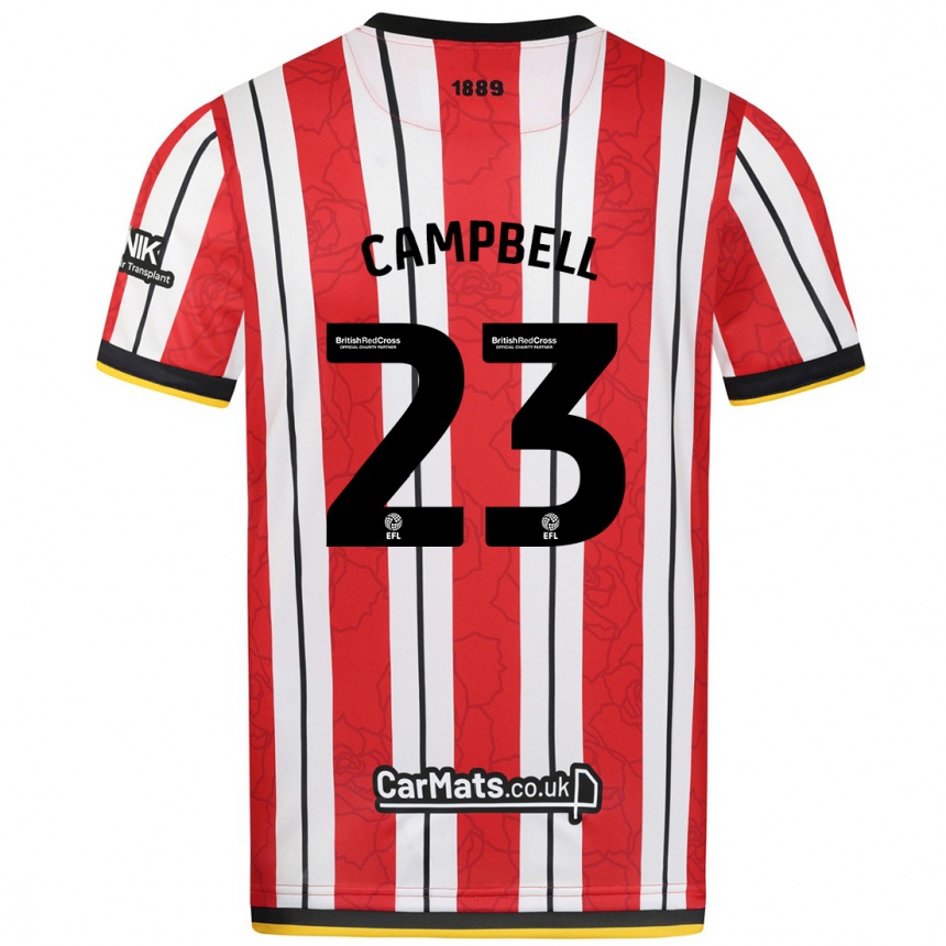 Niño Fútbol Camiseta Tyrese Campbell #23 Rojo Blanco Rayas 1ª Equipación 2024/25