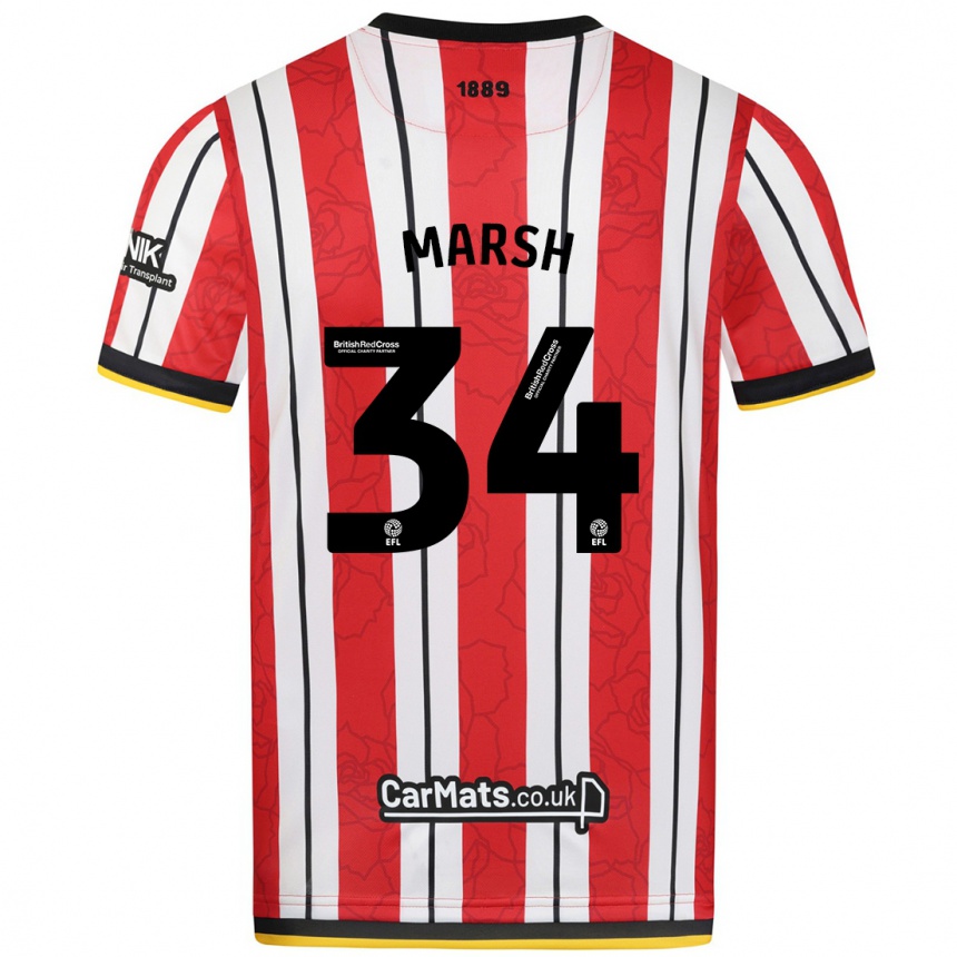 Niño Fútbol Camiseta Louie Marsh #34 Rojo Blanco Rayas 1ª Equipación 2024/25