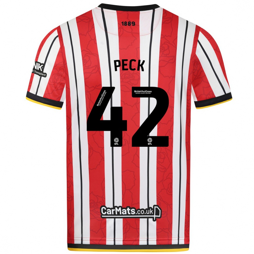 Niño Fútbol Camiseta Sydie Peck #42 Rojo Blanco Rayas 1ª Equipación 2024/25