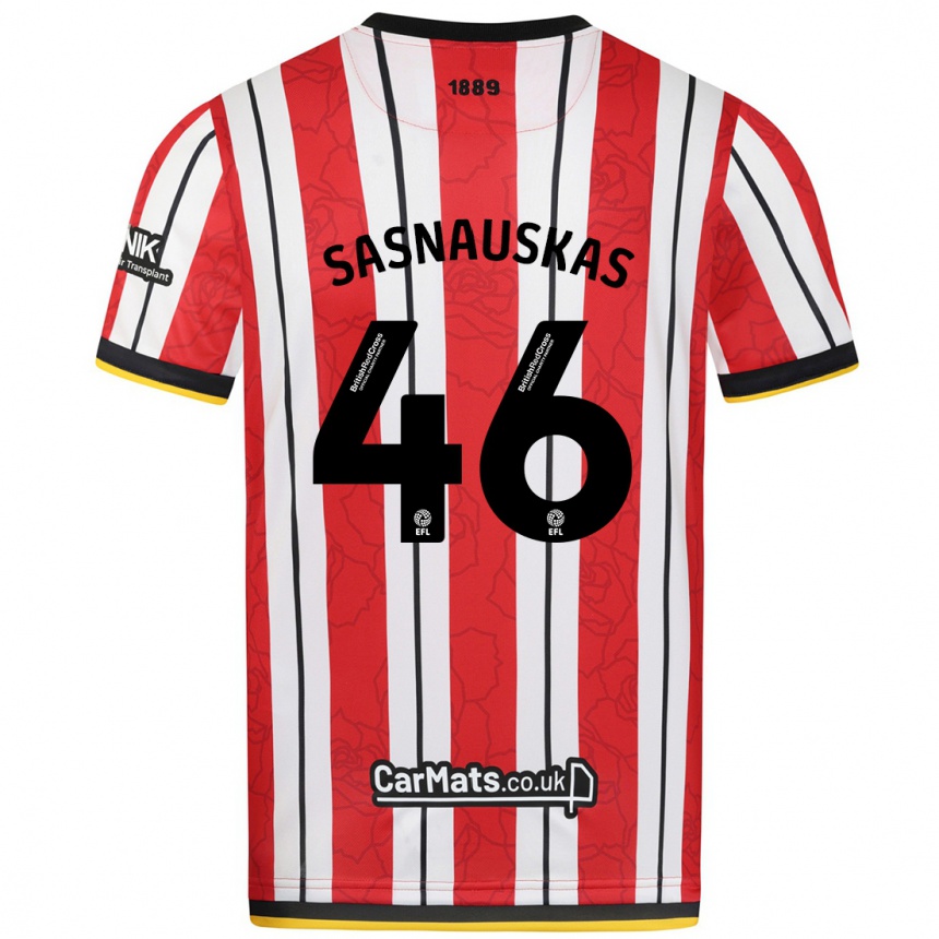 Niño Fútbol Camiseta Dovydas Sasnauskas #46 Rojo Blanco Rayas 1ª Equipación 2024/25