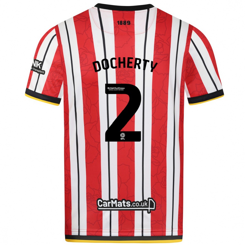 Niño Fútbol Camiseta Charley Docherty #2 Rojo Blanco Rayas 1ª Equipación 2024/25