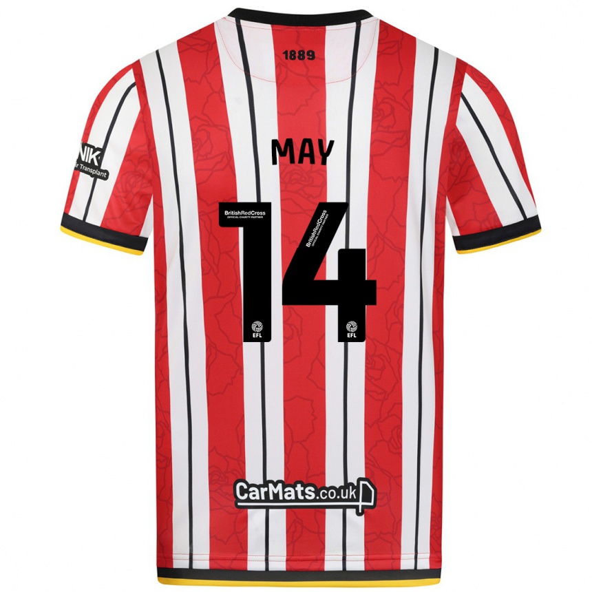 Niño Fútbol Camiseta Ellie May #14 Rojo Blanco Rayas 1ª Equipación 2024/25