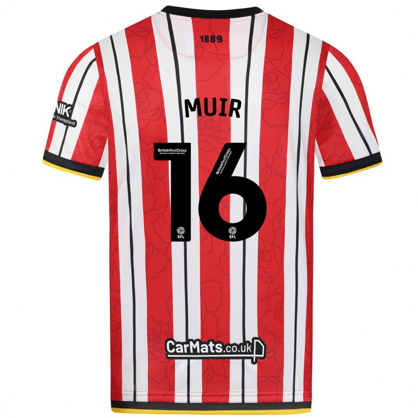 Niño Fútbol Camiseta Chene Muir #16 Rojo Blanco Rayas 1ª Equipación 2024/25