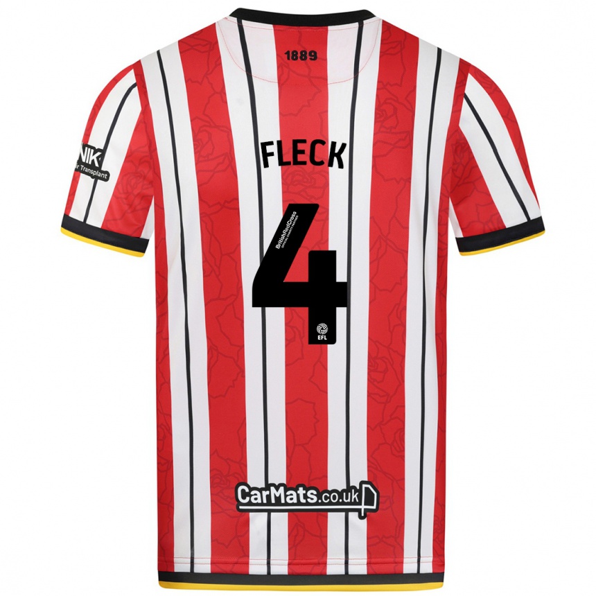 Niño Fútbol Camiseta John Fleck #4 Rojo Blanco Rayas 1ª Equipación 2024/25