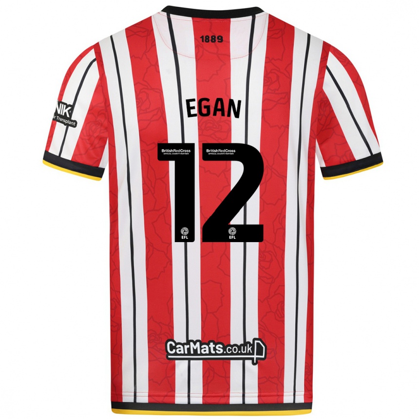 Niño Fútbol Camiseta John Egan #12 Rojo Blanco Rayas 1ª Equipación 2024/25