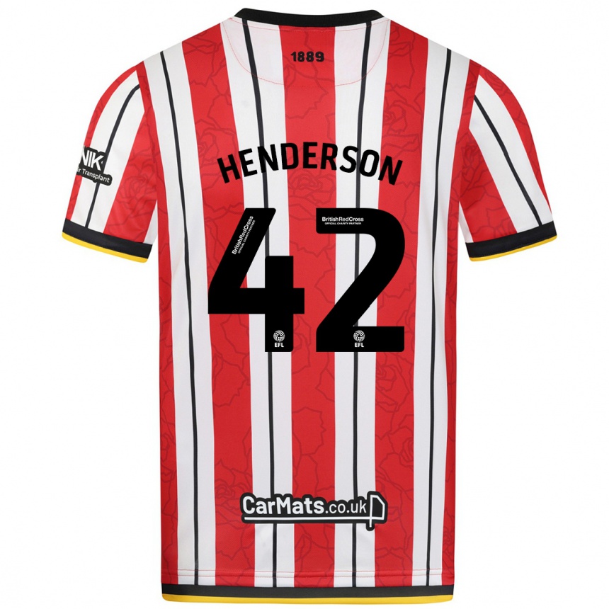 Niño Fútbol Camiseta Peyton Henderson #42 Rojo Blanco Rayas 1ª Equipación 2024/25