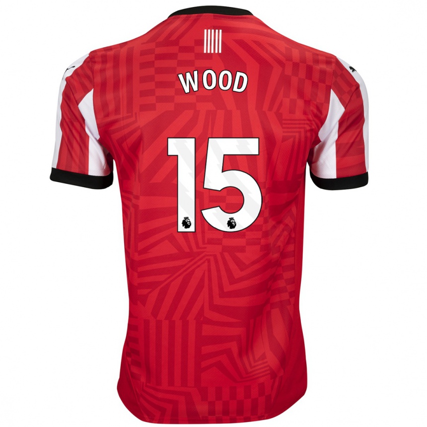 Niño Fútbol Camiseta Nathan Wood #15 Rojo Blanco 1ª Equipación 2024/25