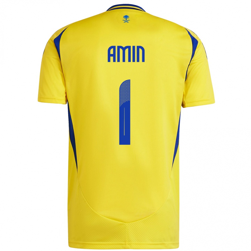 Niño Fútbol Camiseta Amin Al-Bukhari #1 Amarillo Azul 1ª Equipación 2024/25