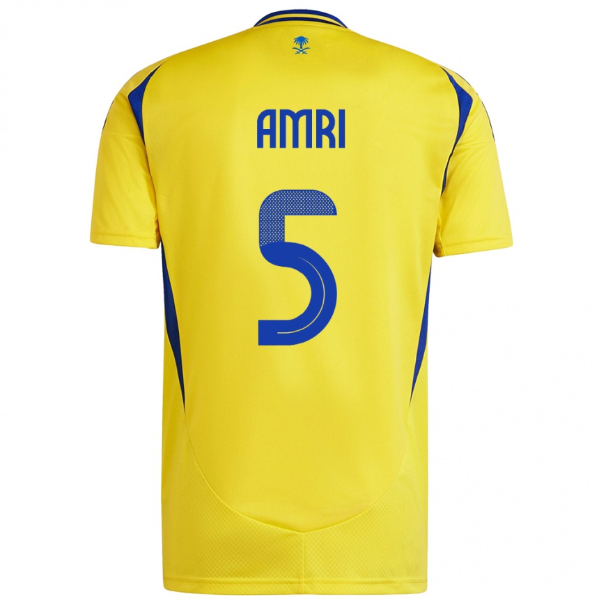 Niño Fútbol Camiseta Abdulelah Al-Amri #5 Amarillo Azul 1ª Equipación 2024/25