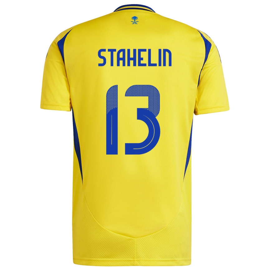 Niño Fútbol Camiseta Izabela Stahelin #13 Amarillo Azul 1ª Equipación 2024/25