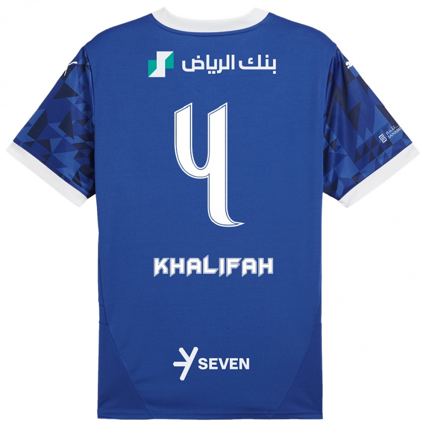 Niño Fútbol Camiseta Khalifah Al-Dawsari #4 Azul Oscuro Blanco 1ª Equipación 2024/25